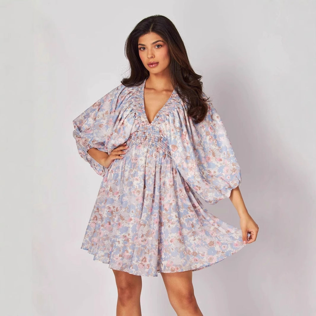Robe Courte à Manches Ballon Fleurie | Rêveuse | Légère et Féminine