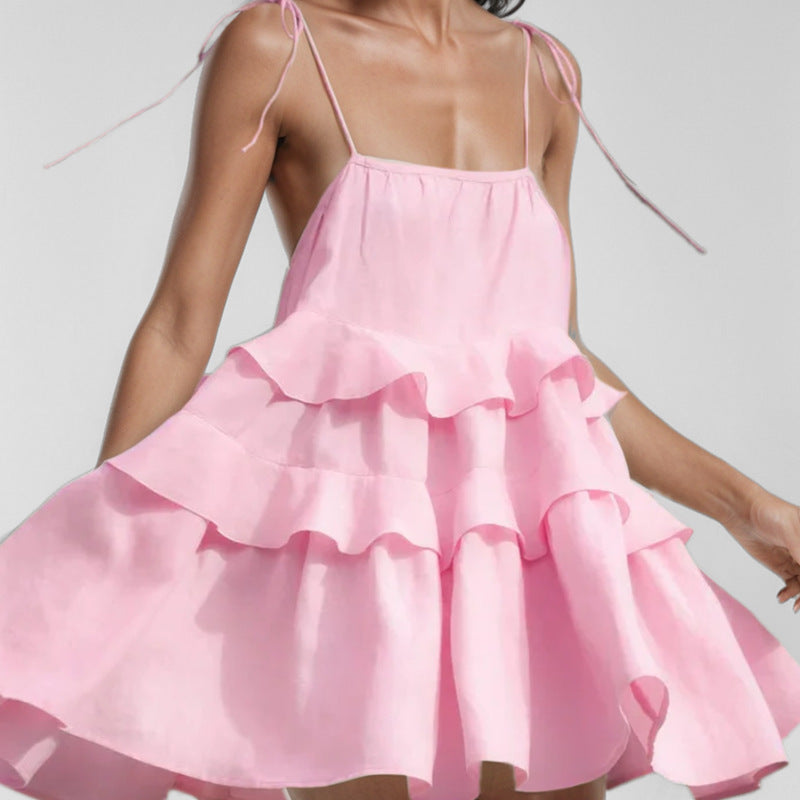Robe Courte à Volants Superposés | Bretelles Fines | Fluide et Féminine