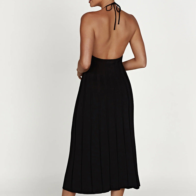 Robe Midi en Maille à Col Halter | Mélange de Coton Côtelé | Moderne et Sophistiquée