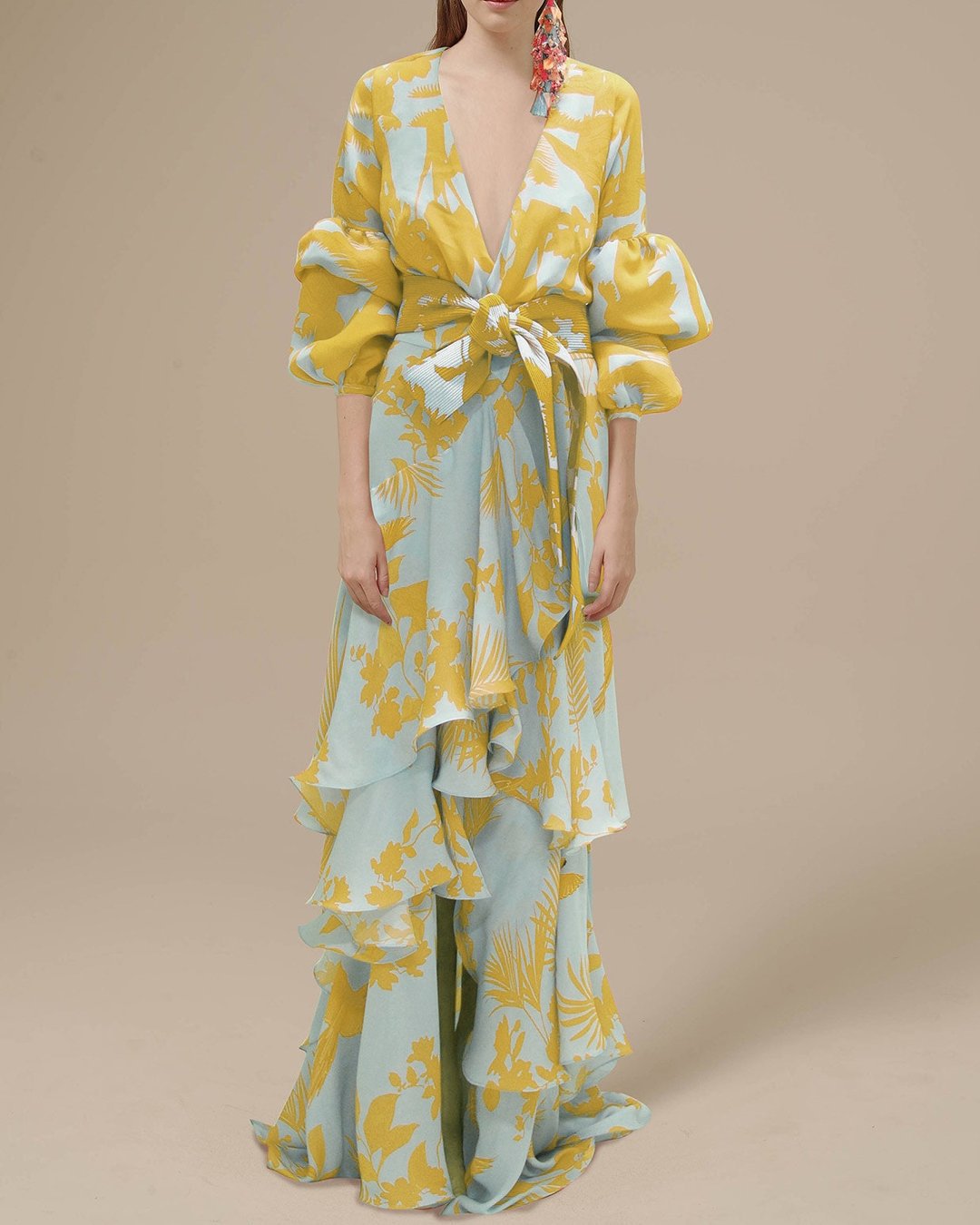 Robe Portefeuille à Volants | Manches Bouffantes | Élégance Florale Audacieuse