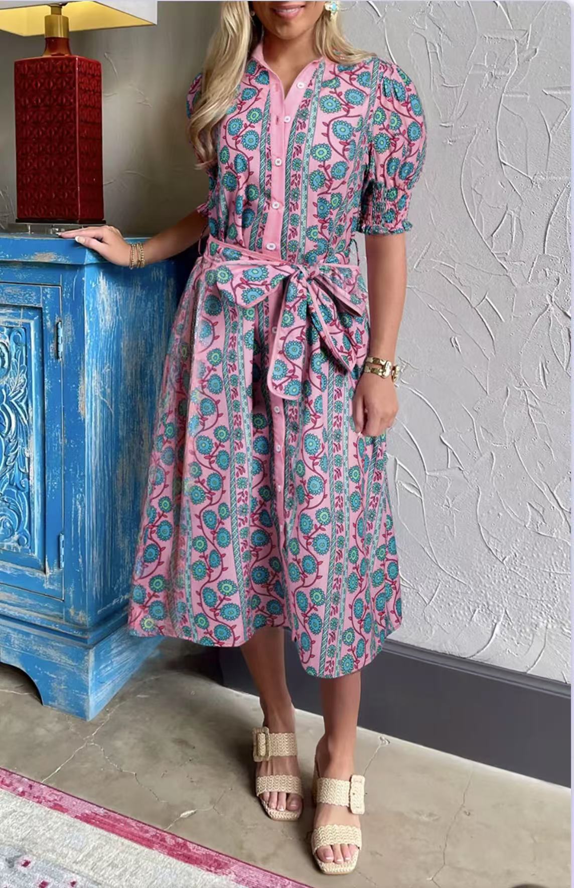 Robe Midi Bohème Fleurie Boutonnée | Mélange de Coton | Vive et Féminine