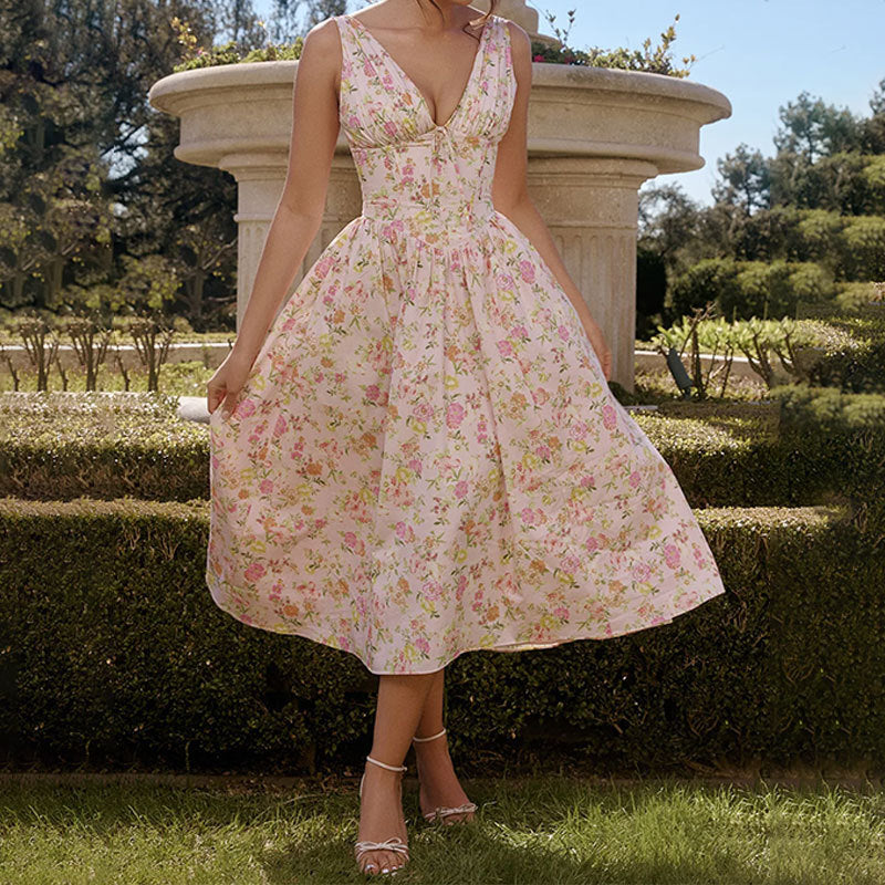 Robe Midi Vintage Sans Manches Fleurie | Romantique | Élégance Légère