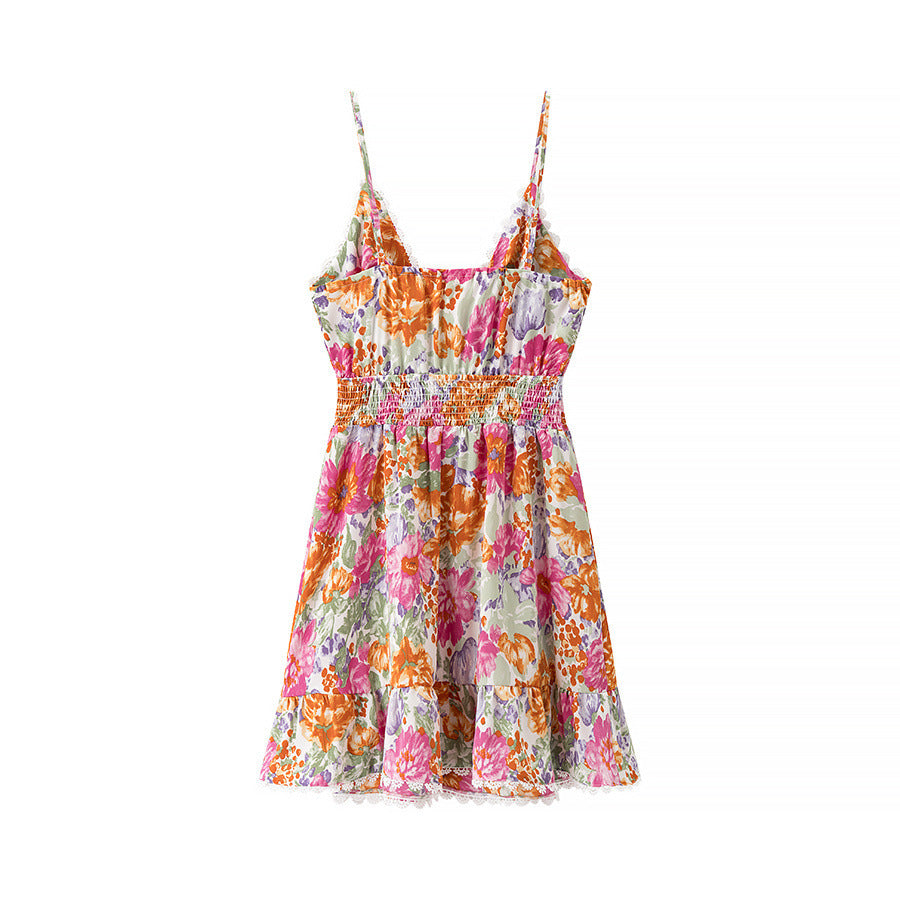Robe Courte à Fleurs et Nœud | Bordure Dentelle | Éclat Romantique Estival