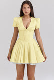 Robe Courte à Fleurs et Manches Bouffantes | Fleurs Jaunes | Romantique, Légère et Féminine