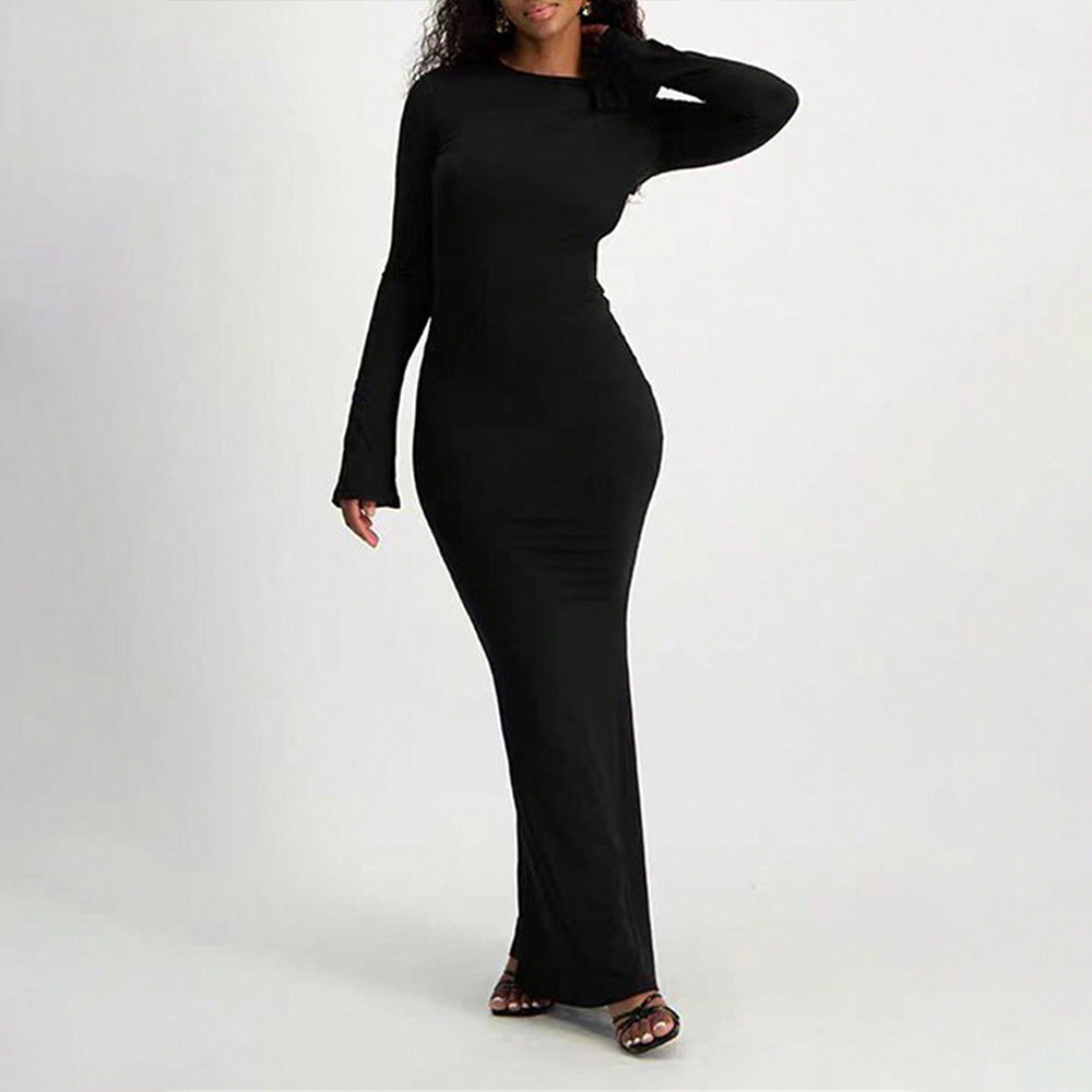 Robe Longue Moulante à Manches Longues | Élégante & Ajustée | Style Intemporel