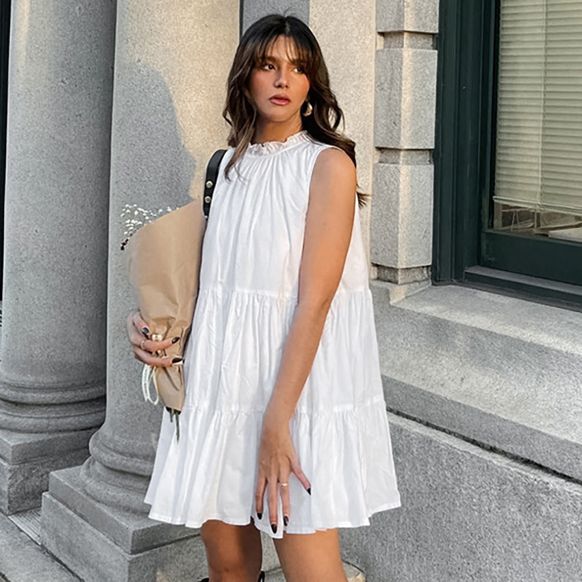 Robe à Col Volanté | Blanche | Légère et Aérée