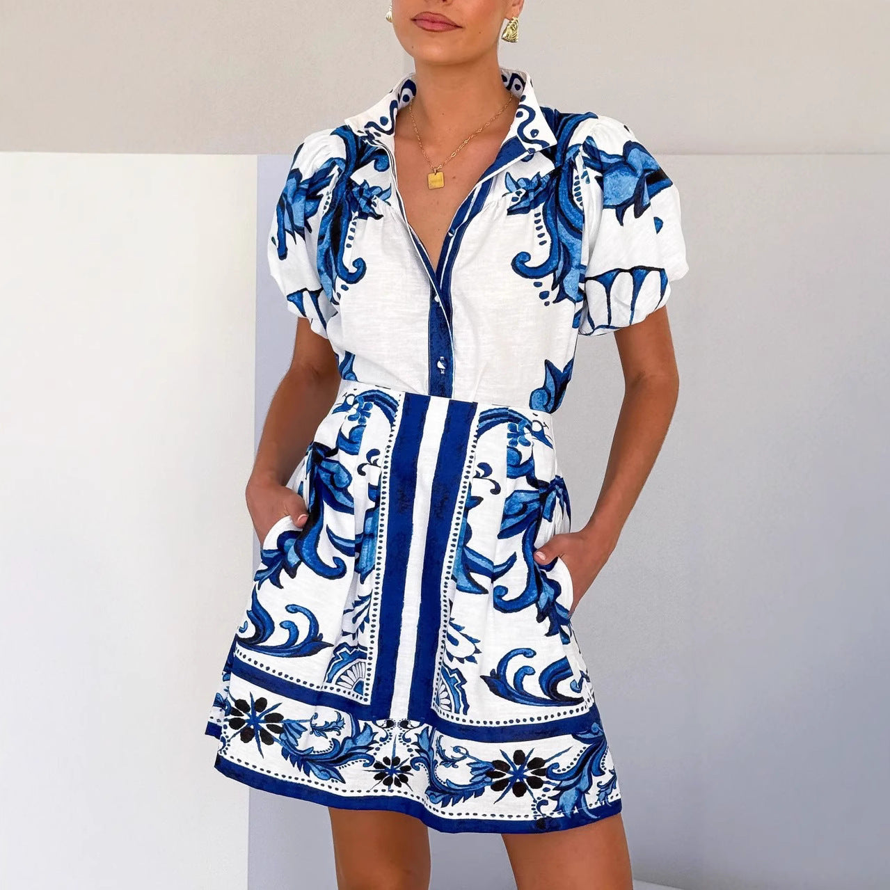 Robe Chemise Imprimée | Bleu Royal | Esprit Méditerranéen et Élégant