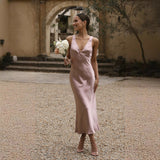 Robe Midi Slip Satinée | Mélange de Satin Élégant | Intemporelle et Romantique