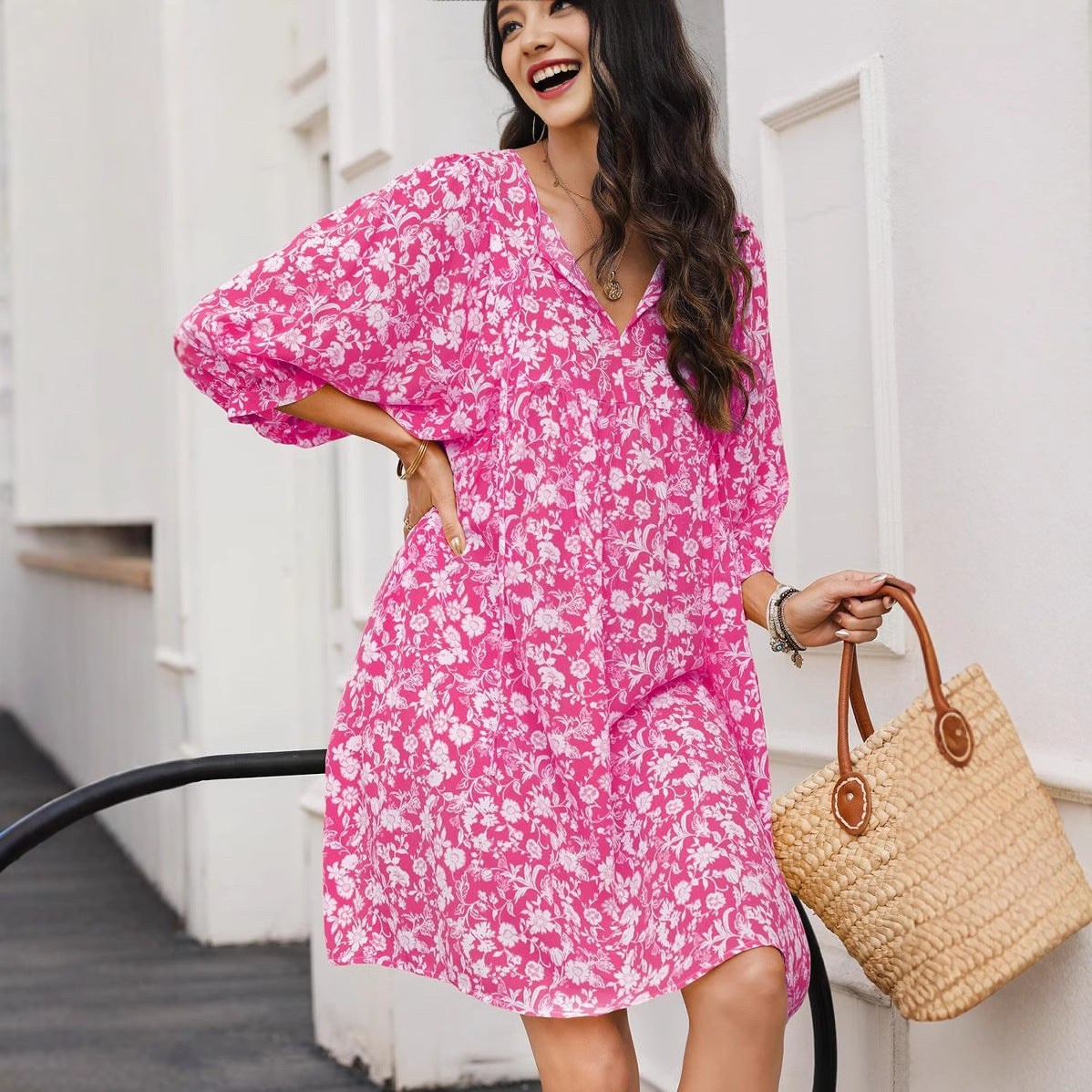Robe Tunique Bohème Fleurie | Mélange de Coton Léger | Vive et Aérienne
