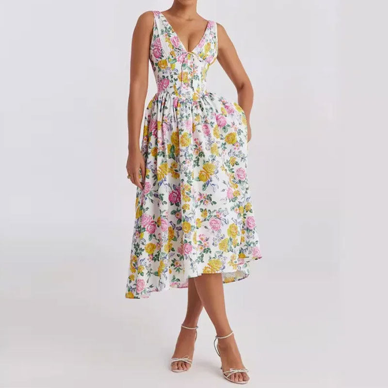 Robe Midi Vintage Sans Manches Fleurie | Romantique | Élégance Légère