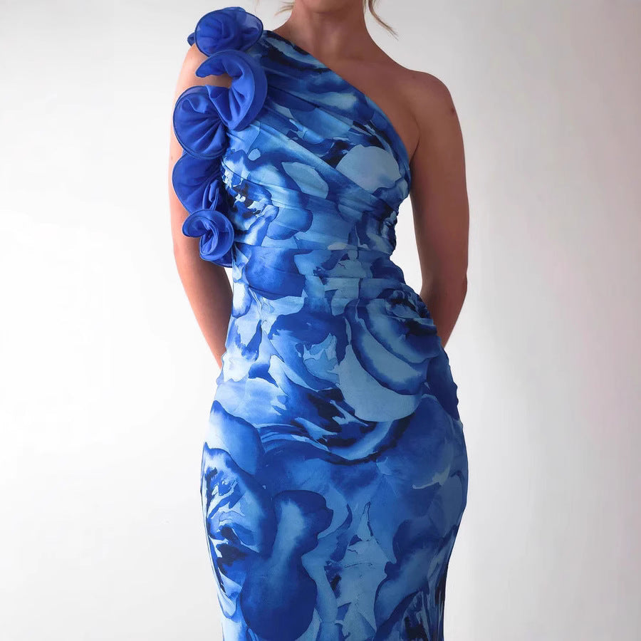 Robe Longue Asymétrique Fleurie à Volant | Vibrante | Élégance Inoubliable