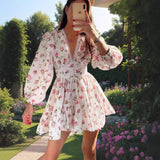 Robe Courte Fleurie à Manches Bouffantes | Rose | Romantique, Champêtre et Élégante