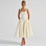 Robe Midi à Carreaux Col Carré | Enjouée | Charme Sans Effort