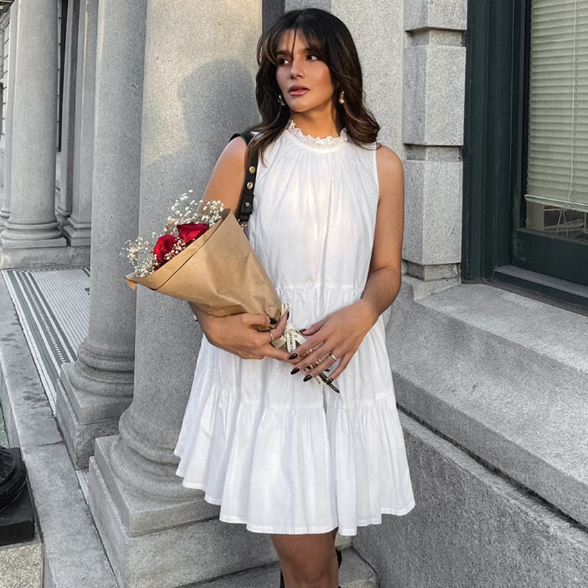 Robe à Col Volanté | Blanche | Légère et Aérée