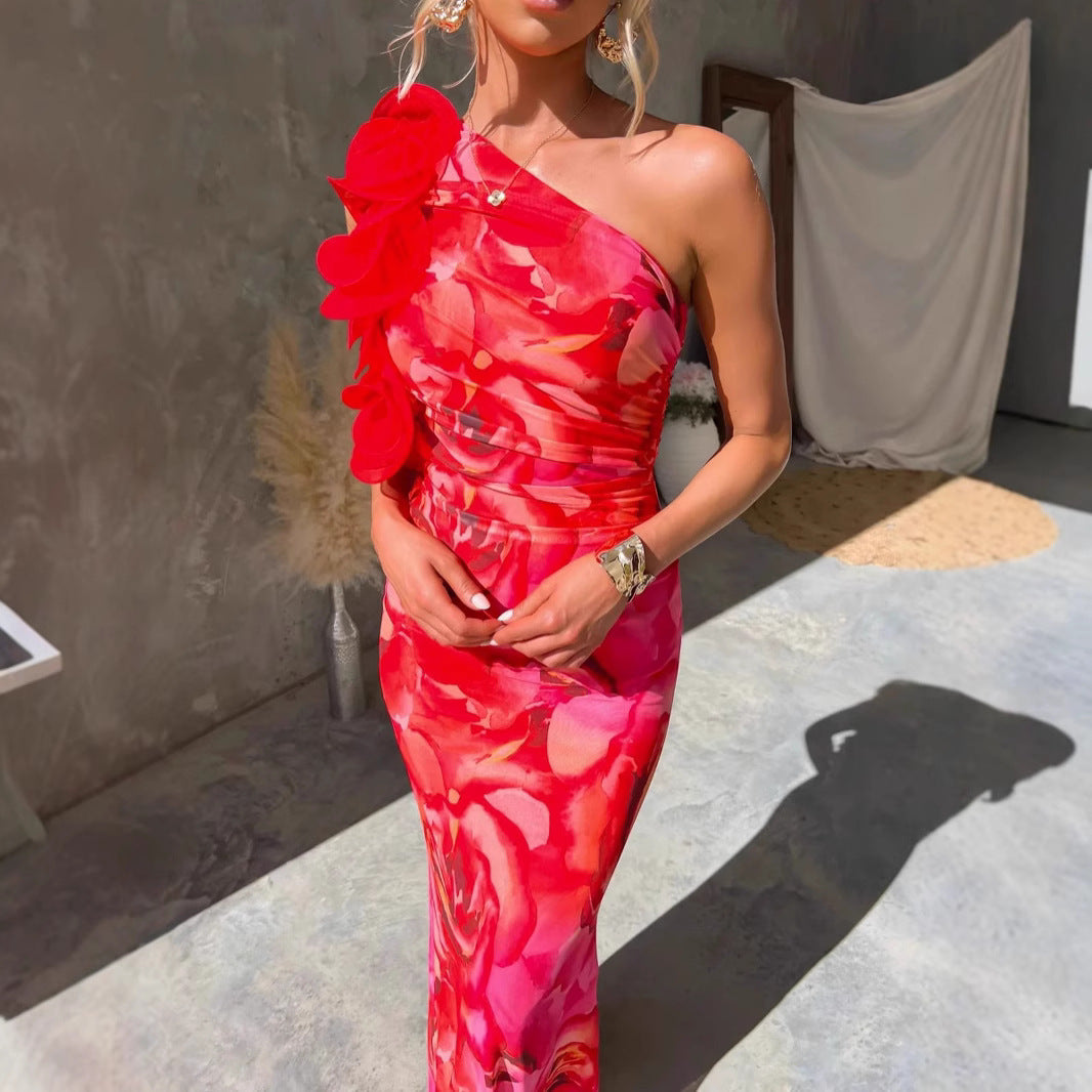Robe Longue Asymétrique Fleurie à Volant | Vibrante | Élégance Inoubliable