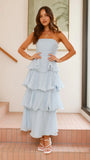 Robe Midi à Volants Sans Bretelles | Mélange de Coton | Légère et Enjouée