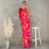 Robe Longue Asymétrique Fleurie à Volant | Vibrante | Élégance Inoubliable