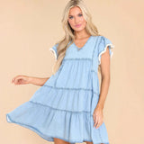 Robe Courte en Jean Volantée | Manches à Volants | Silhouette Légère et Décontractée