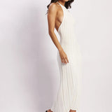 Robe Midi en Maille à Col Halter | Mélange de Coton Côtelé | Moderne et Sophistiquée
