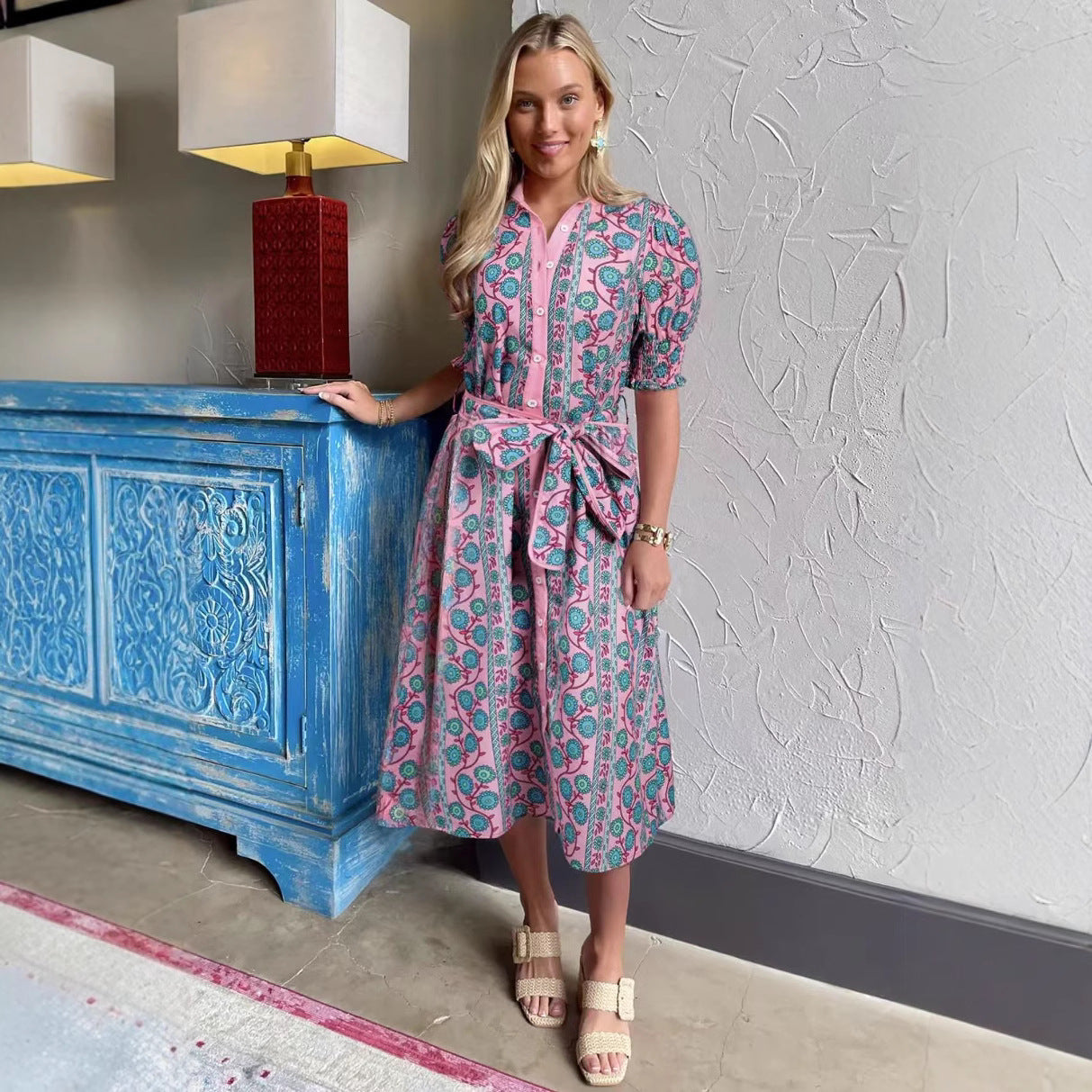 Robe Midi Bohème Fleurie Boutonnée | Mélange de Coton | Vive et Féminine
