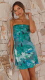 Robe Bustier à Imprimé Tropical | Bleue | Audacieuse, Élancée et Estivale
