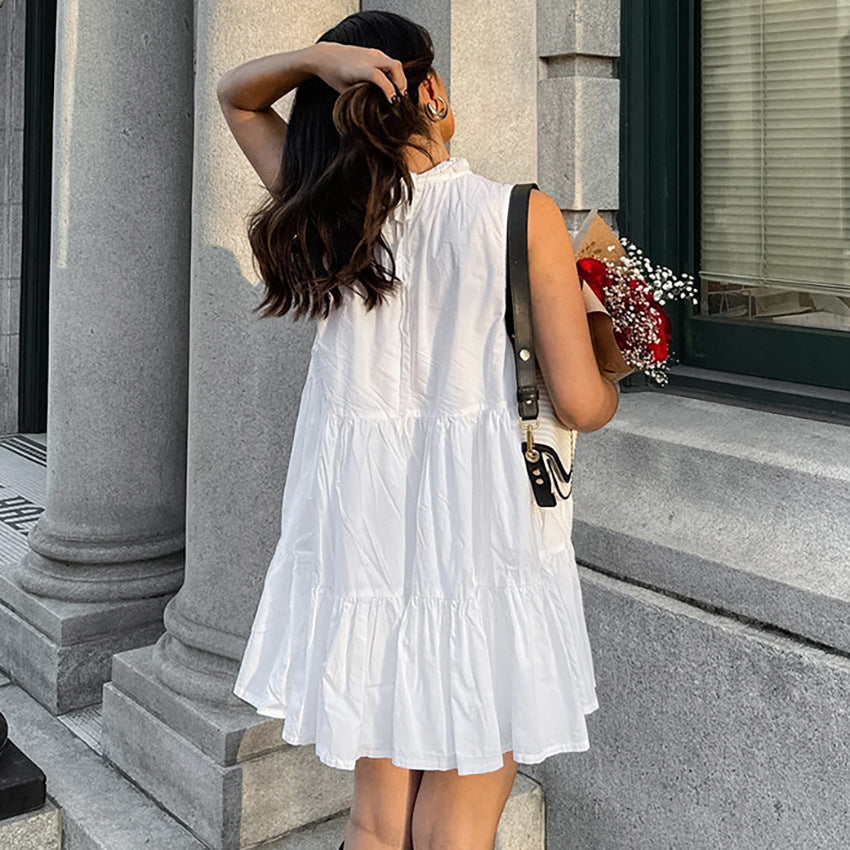 Robe à Col Volanté | Blanche | Légère et Aérée