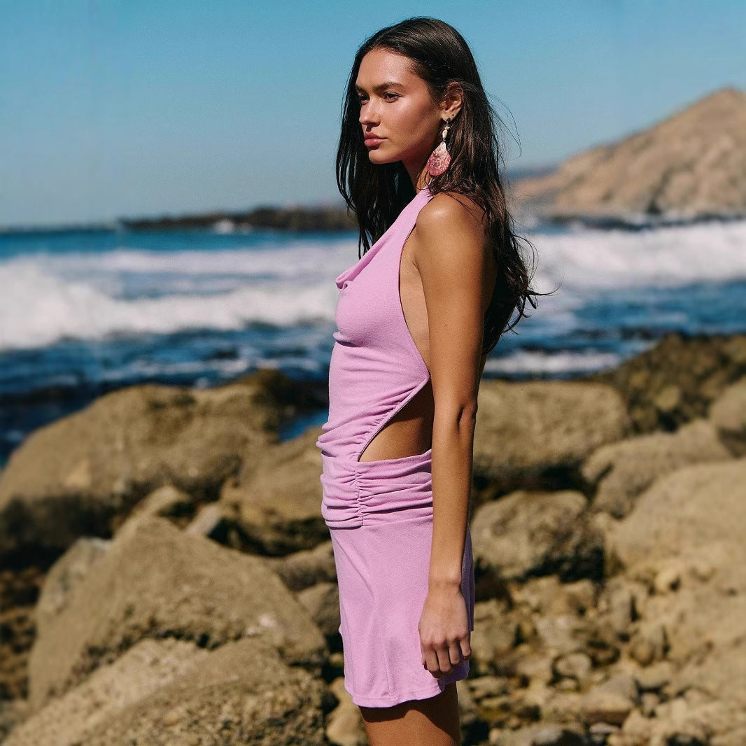 Robe Mini à Col Drapé | Noire | Élégante, Sculptante et Intemporelle