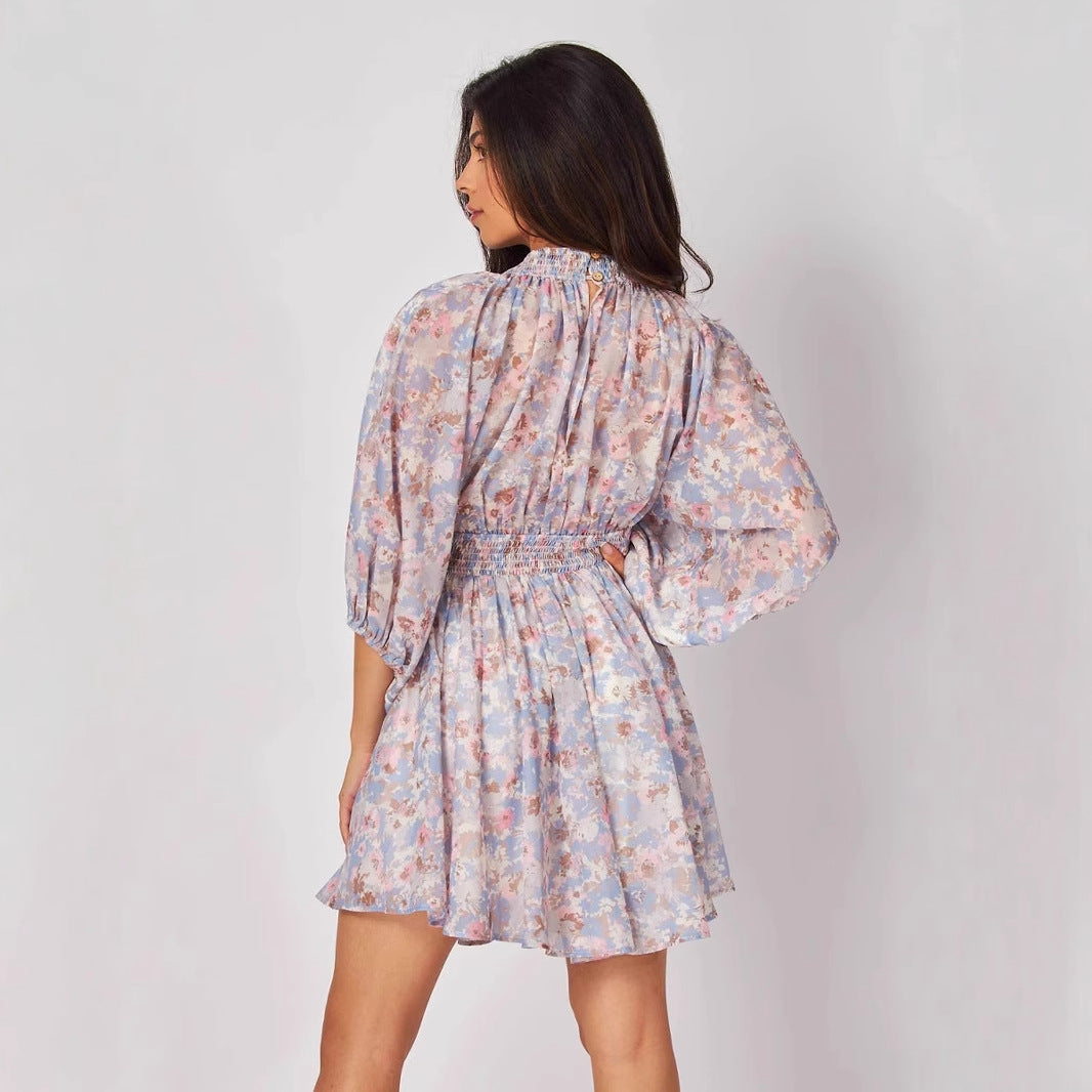 Robe Courte à Manches Ballon Fleurie | Rêveuse | Légère et Féminine
