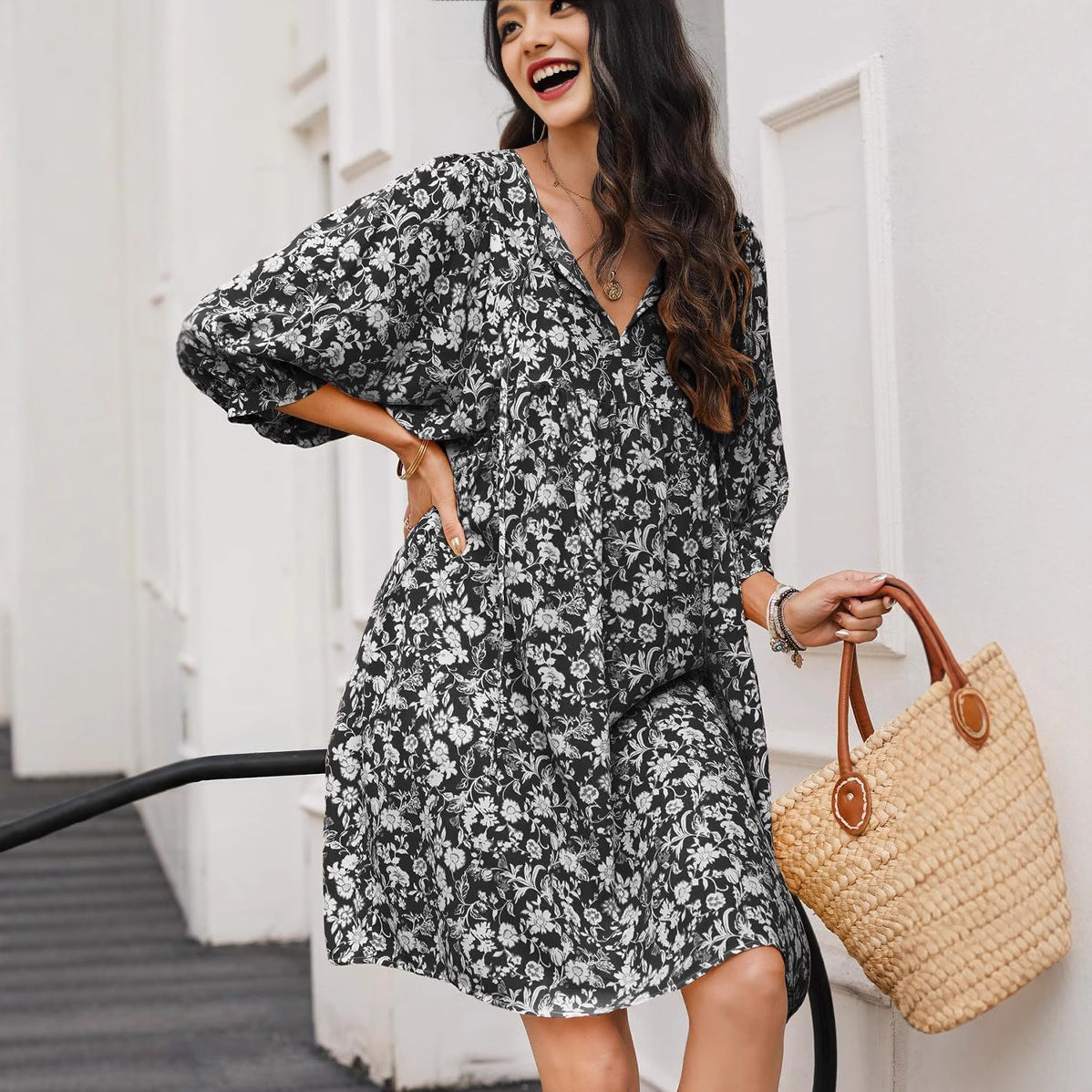 Robe Tunique Bohème Fleurie | Mélange de Coton Léger | Vive et Aérienne