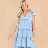 Robe Courte en Jean Volantée | Manches à Volants | Silhouette Légère et Décontractée