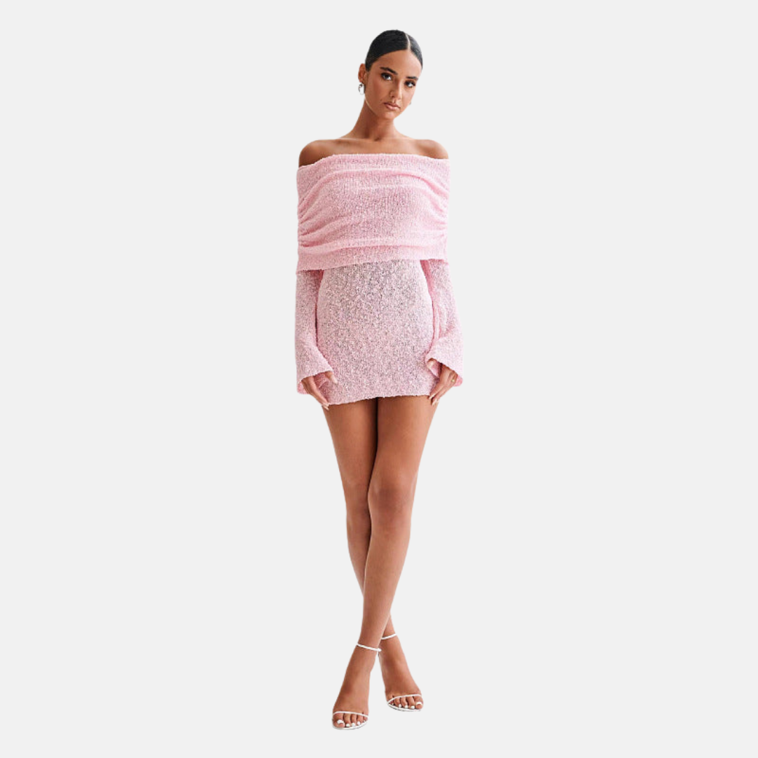Robe Courte Pailletée Épaules Dénudées | Glamour | Moulante et Éclatante
