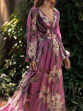 Robe Longue Fleurie | Lilas | Silhouette Romantique et Fluide