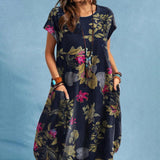 Robe Longue Fleurie | Manches Courtes & Poches | Style Bohème Chic