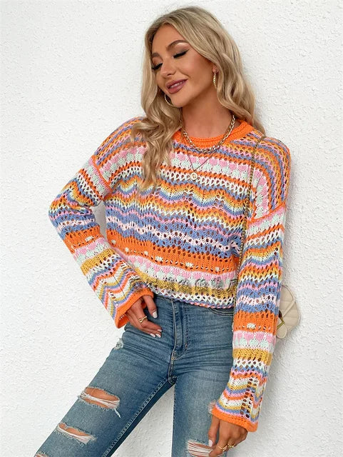 Pull en Maille Coloré | Base Verte | Bohème et Plein de Peps