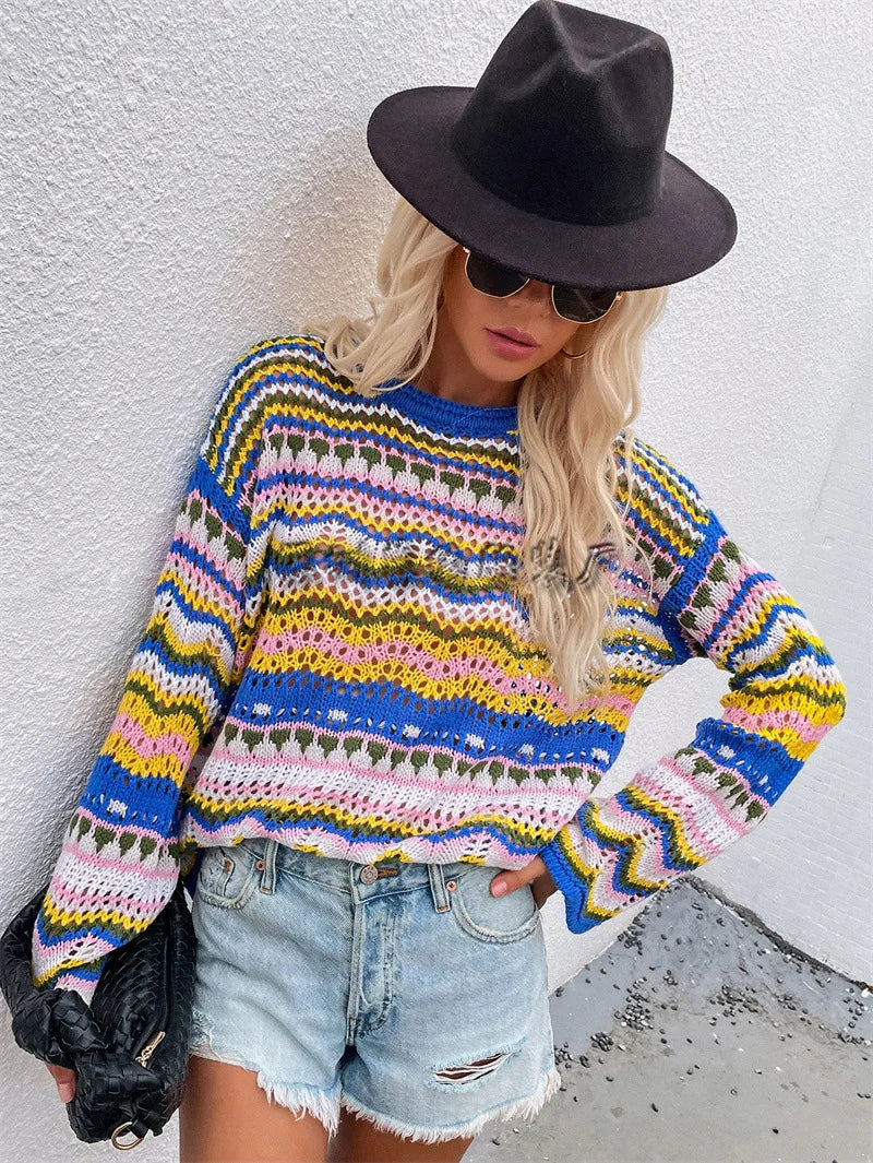 Pull en Maille Coloré | Base Verte | Bohème et Plein de Peps