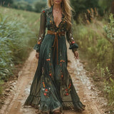 Robe Longue Bohème | Broderie Florale | Fluide & Romantique