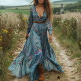 Robe Longue Bohème | Broderie Florale | Fluide & Romantique