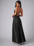 Robe de Soirée en Satin | Décolleté Drapé | Élégance avec Fente Haute