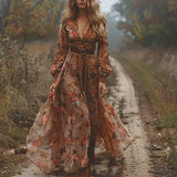 Robe Longue Bohème | Broderie Florale | Fluide & Romantique