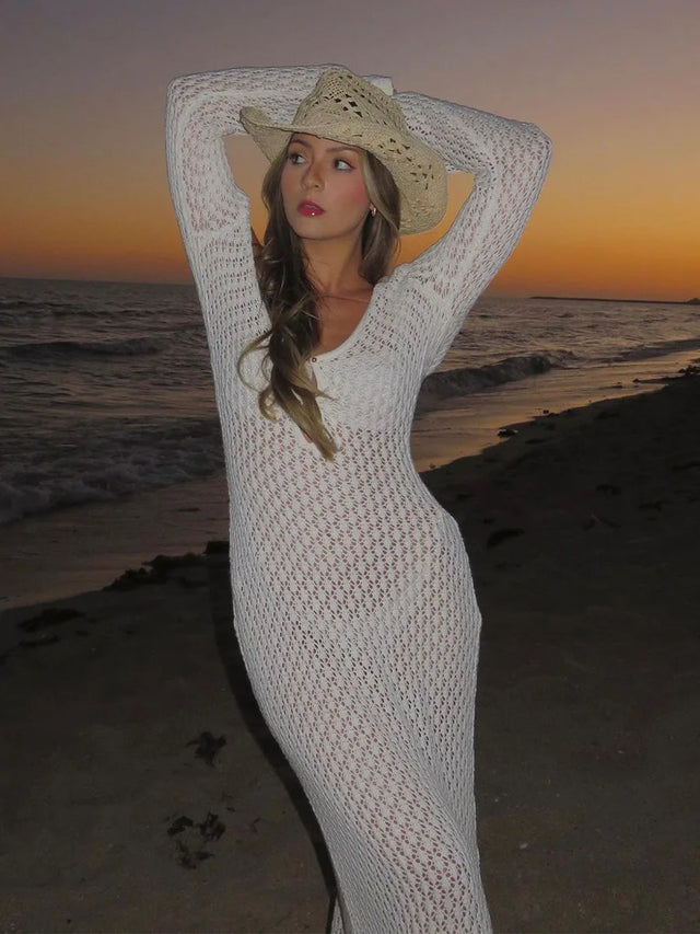 Robe Longue en Crochet | Élégance Bohème | Glamour Sans Effort