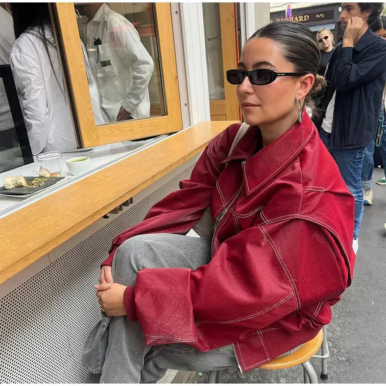 Bomber Oversize en Similicuir | Veste Statement | Rétro & Audacieuse