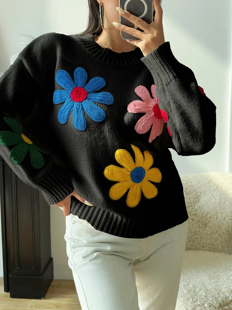 Pull Brodé à Fleurs | Oversize | Confort & Style