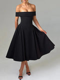 Robe Midi Épaules Dénudées | Noir & Blanc | Chic et Intemporelle