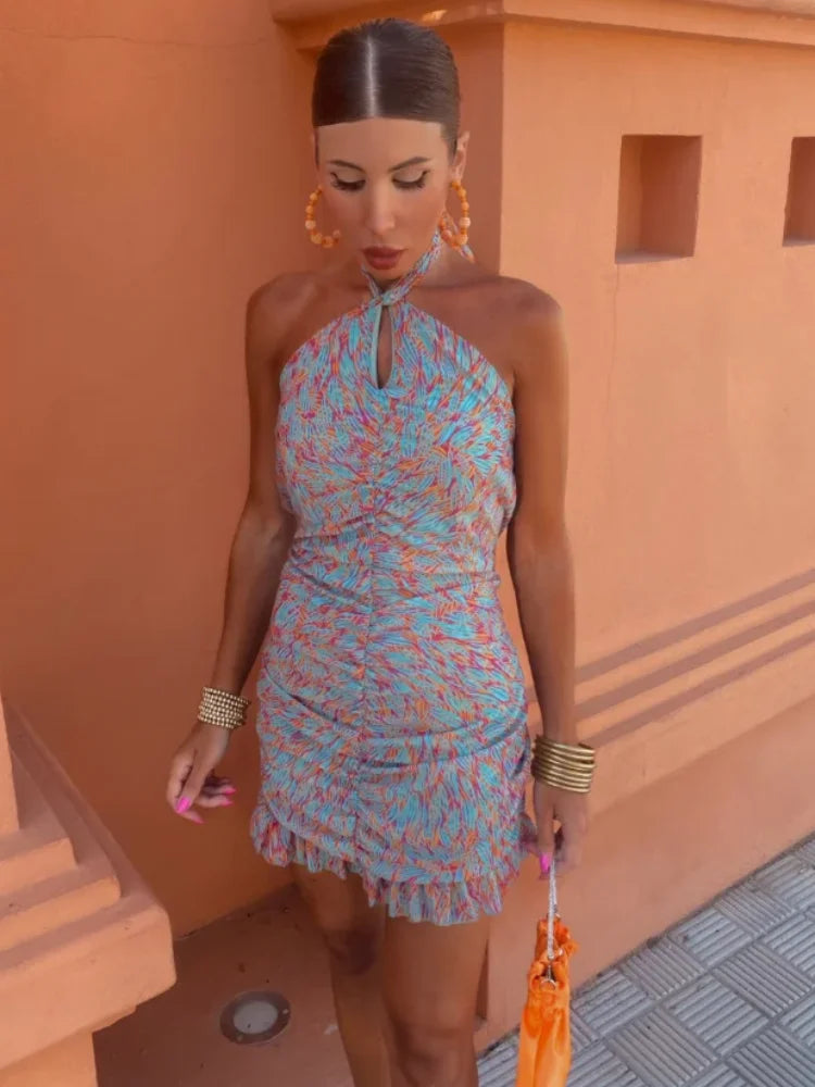 Robe Mini Froncée à Col Halter | Tissu Stretch | Audacieuse et Glamour