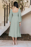 Robe Midi à Encolure Carrée Smockée | Coupe Fluide | Manches Bouffantes Romantiques