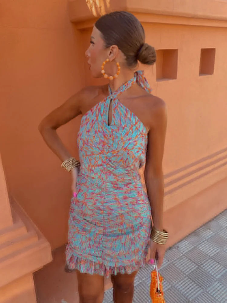 Robe Mini Froncée à Col Halter | Tissu Stretch | Audacieuse et Glamour