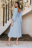 Robe Midi à Encolure Carrée Smockée | Coupe Fluide | Manches Bouffantes Romantiques