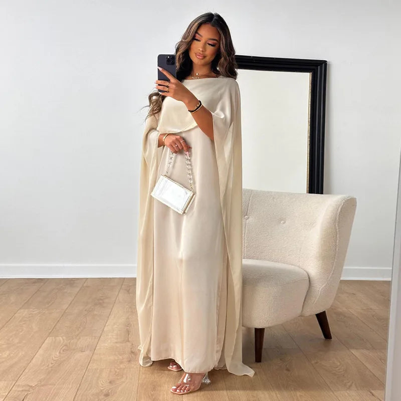 Robe Caftan Satinée | Élégance Drapée | Tenue de Soirée Modeste
