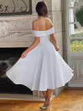 Robe Midi Épaules Dénudées | Noir & Blanc | Chic et Intemporelle