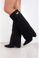 Bottes Hautes en Suédine avec Revers | Élégance Khaki | Style Structuré